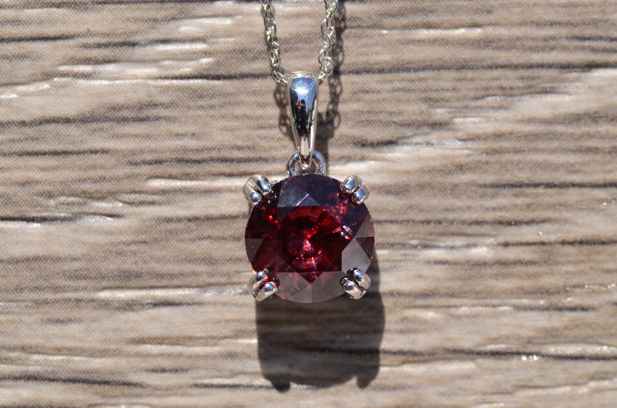 SOLD - The Austell: Natural Red Zircon in White Gold Pendant