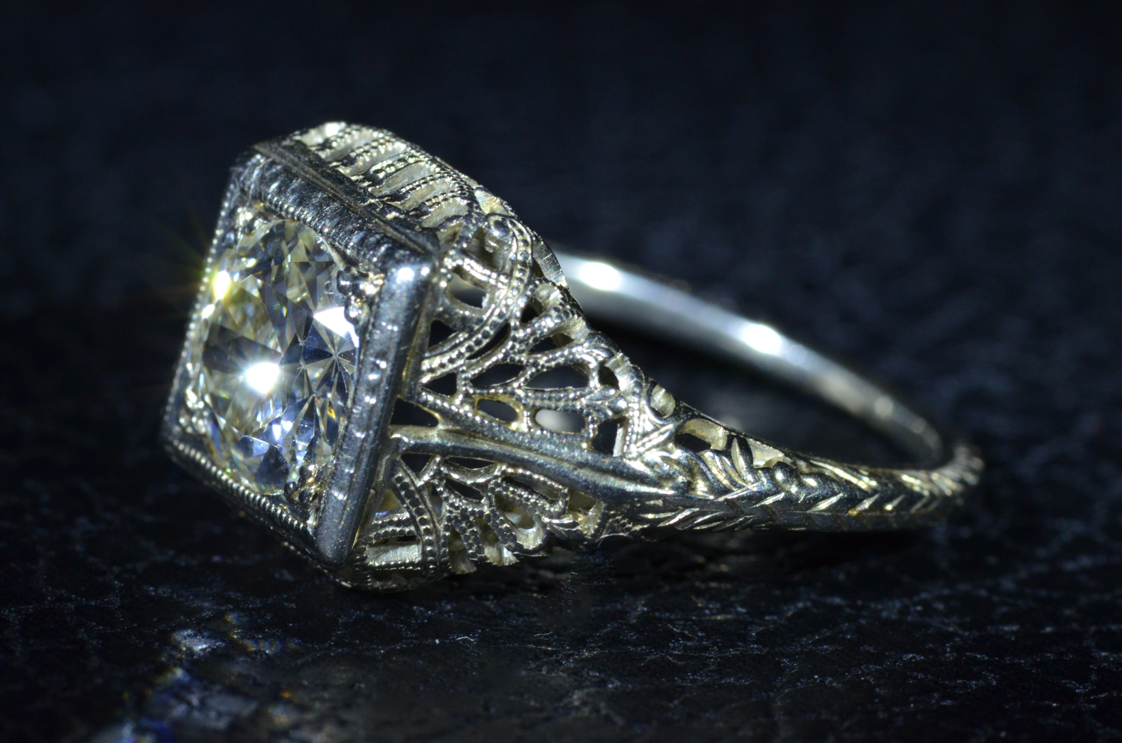 The Rebecca: Ladies 18 Karat White Gold Filigree engagement ring set